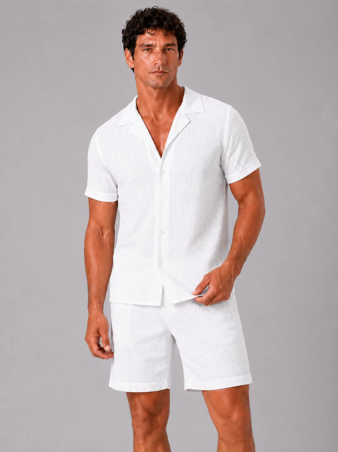 Jacquard Cotton Two-Piece Set White